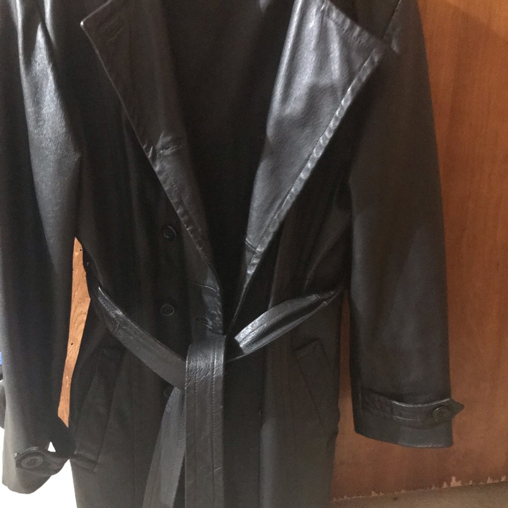 Black Leather Double Breasted Jacket w/hood